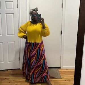 Plisse yellow blouse with ballon sleeves